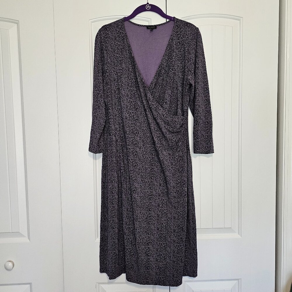 Women's Talbots Chevron Print Faux Wrap Dress Purple/Black Size‎ L